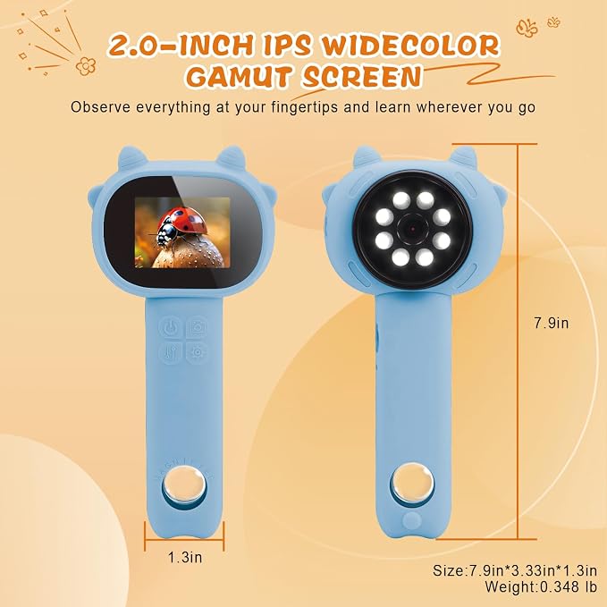 Microscope for Kids - 2.4" Screen Mini Pocket Handheld Microscope for Toddlers-STEM Educational Science Kit Toys for Christmas Birthday Gifts Science Kit Toddler for Boys Girls Aged 3-12 (Light Blue)
