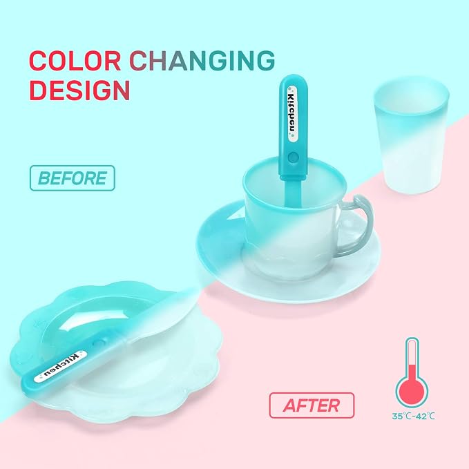 CUTE STONE Play Kitchen Sink Toys with Upgraded Real Faucet | Play Sink with Cooking Stove, Cookware Pot and Pan, Play Food, Color Changing Dishes Accessories for Boys Girls Toddlers