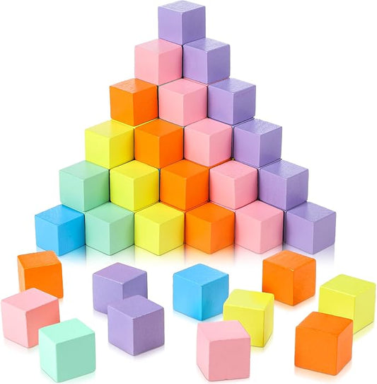 Sasylvia 72 Pcs Small Wooden Colored Blocks Painted Wooden Cubes Square Building Blocks for Adults Craft Art, 6 Assorted Colors(Macaron Color,1 Inch)