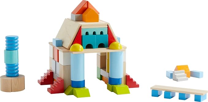 HABA Colored Wooden Building Blocks - Set of 85 Piece Set of Wooden Toys, Stacking Toys for Toddlers 1-3 Ideal Open Ended STEM Play (Made in Germany)