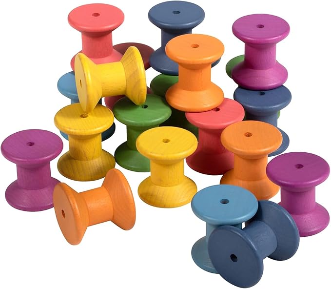 tickit Rainbow Wooden Spools, Set of 21, Assorted Colors, Loose Parts Play | Wooden Toy for Babies and Toddlers 10m+ - Inspire Curiosity and Open-Ended Play