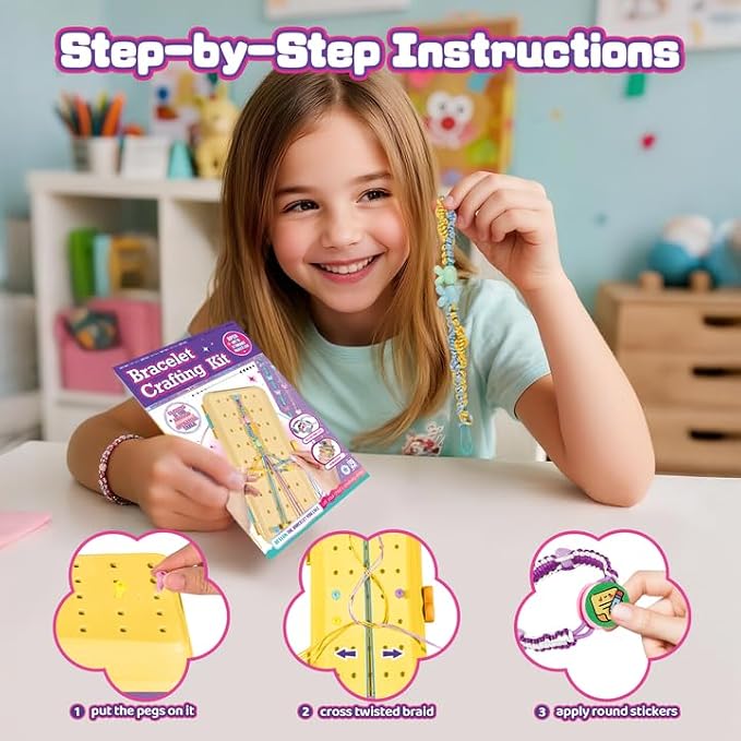 Cmiolacuna Friendship Bracelet Kit for Girls 8-12, 3-Layer Storage Box | Complete Friendship Bracelet Kit With String, Beads and Buttons, Plus a 3-Layer Storage Box to Keep Every Supply Sorted
