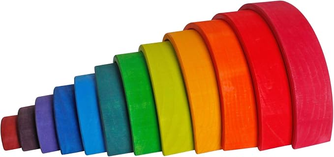 Dinhon Wooden Rainbow Stacking Toys, 12 Pcs Wood Building Blocks Set Wooden Building Blocks Nesting Puzzles, Early Matching Educational Learning Montessori Toys for Kids 3 4 5 6 Years and Up