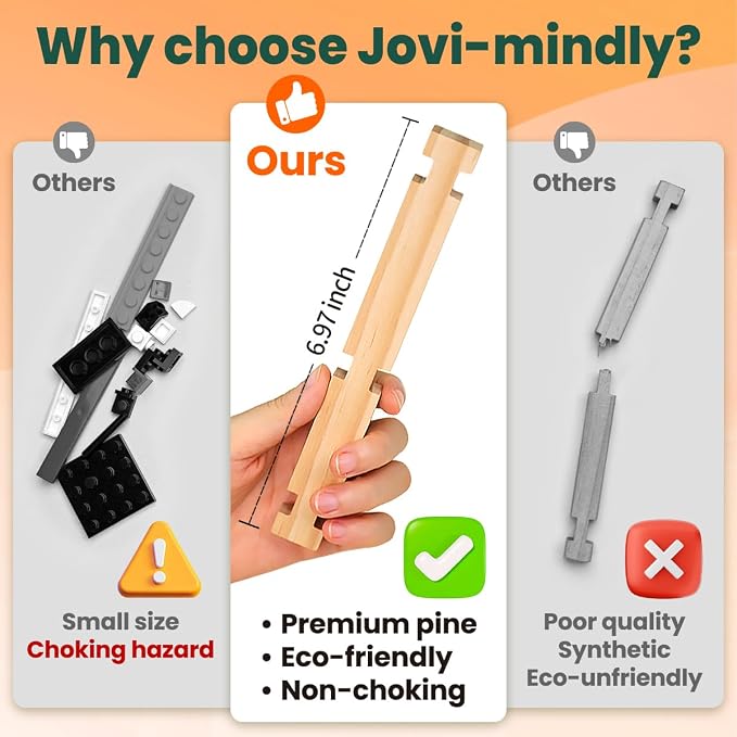 Jovi-mindly＆Notchies New 206 PCS Wooden Blocks Wooden Toys with House and Car, Preschool Learning Toys Wood Blocks Building for Kids Ages 4-8 Creative Construction Game,Birthday Toys Gifts