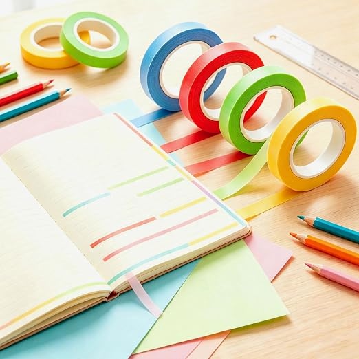 Kyerivs Colored Masking Tape, 8PC Activity Book Tape for Kids | Colorful Craft Tapes Painters Tape DIY Craft Arts, Spray Painting Masking and Protection, Art Supplies for Kids