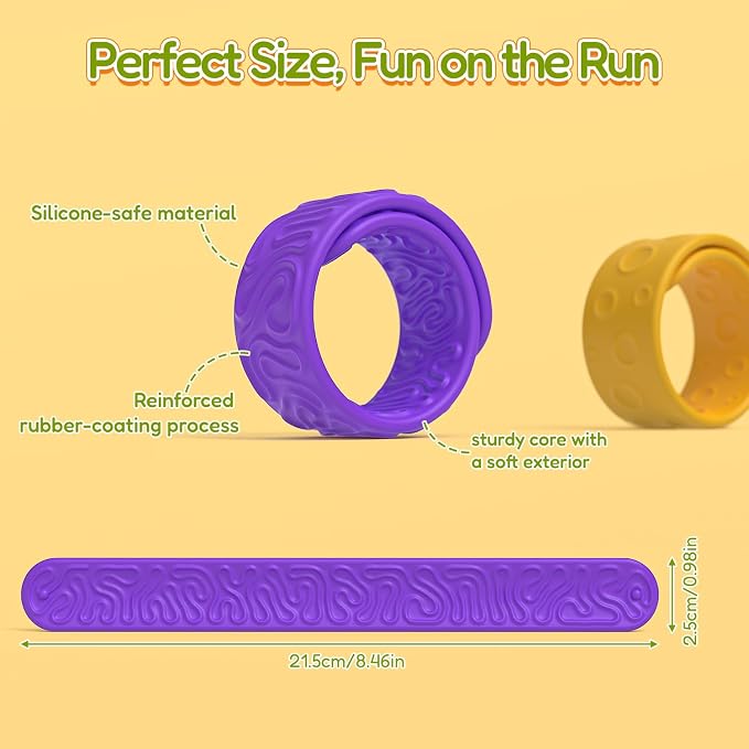 Fidget Toys Slap Bracelets - 6 PcsTextured Silicone Sensory Toys for Kids, Autism Calming Sensory Toy, Wearable Stress Fidgets for Adults Office Desk, Special Needs, Travel, Classroom Must Haves