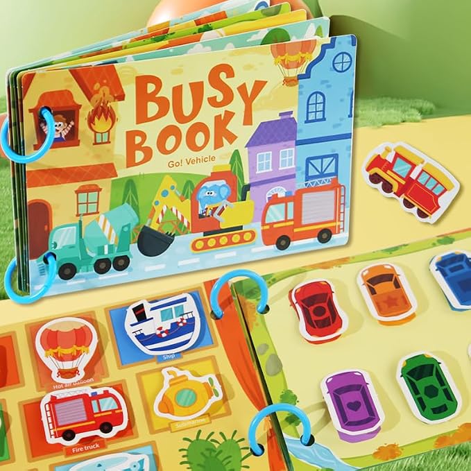 Montessori Busy Book Sorting Toys for Toddlers 2-4, Quiet Book Educational Preschool Learning Activities for Kids, Sensory Fine Motor Matching Games for 3 Year Old Boys Girls Gifts(red)