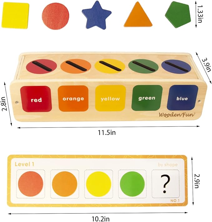 WOODENFUN Wooden Color Shape Sorting Toys Box for Toddlers 1-3 | Montessori Shape Sorter Color Matching Box Game, Learning Sensory Toys Gift for Boy Girl 3 Year Old