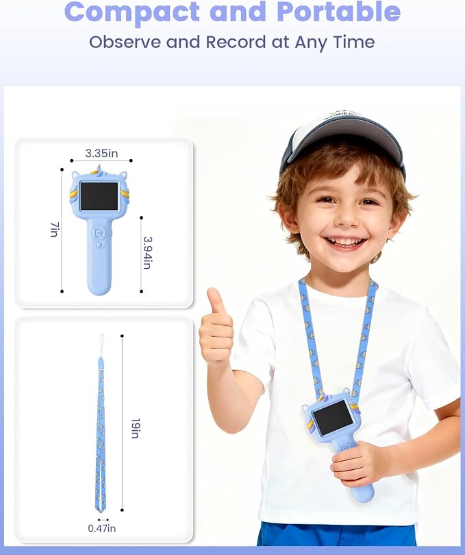 Kids Microscope Outdoor Toys - Handheld Microscopes Autofocus | Portable Microscopes with 2.4" Screen,Educational Science Kit Christmas Birthday Gift for Age 3-8 Girls Boys (Blue)