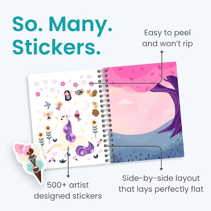 Cupkin A Magical World Coloring & Sticker Activity Book | 500+ Stickers | Spiral-bound kids craft format with 12 scenes, 12 art pages, side-by-side viewing, and an easy-peel design for ages 2–8