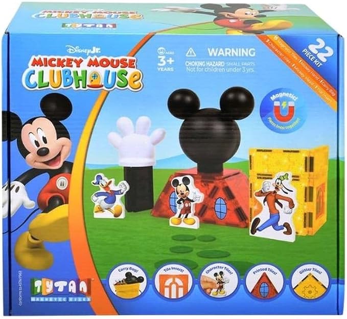 Tytan Official Disney Junior Mickey Mouse Clubhouse Magnetic Tile Set – 22-Piece STEAM Toy with Character Tiles, Mickey Head & Hand – Educational Building Fun for Kids Ages 3+
