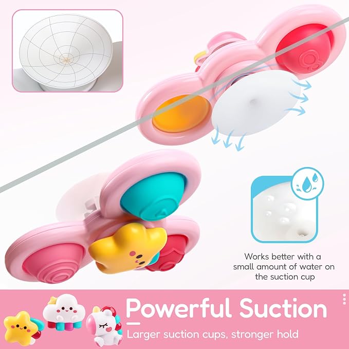 Pop Suction Cup Spinner Airplane Travel Toys for 1 Year Old Boy Girl | Novelty Spinning Tops Infant 12 18 Months,1 2 Year Old Boy Birthday Gift for Toddlers ,Sensory Baby Bath Toy Kids Ages 1-3