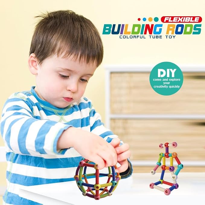 Flexible Building Stick Blocks, 128PCS Building Toys 10 Year Old Boy, Building Rods Blocks Construction Set, Montessori Educational Toy for Boys and Girls