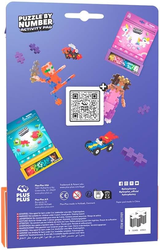 PLUS PLUS Puzzle By Number Activity Pad, Space - Mini Building Blocks Set | Roadtrip Essentials for Kids, Interlocking Waffle Blocks, Stem Toy, Airplane Activities for Kids, Kid Car Ride Must Haves