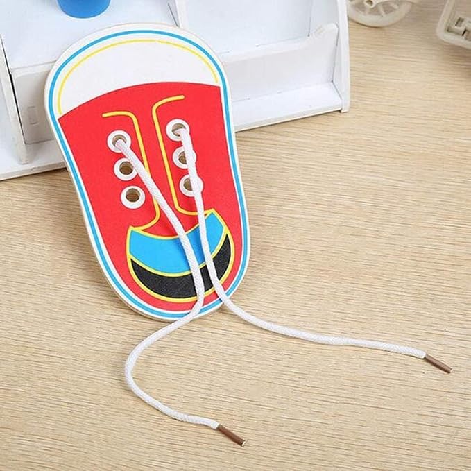 Calsgkspray 2Pcs Red Shoes Learning Toy Kits,Learn to Tie Your Own for Kids Practical Learning Toys for Young Children Training Board Kids Toddler Early Wooden Threading Lacing Shoes Craft Kits