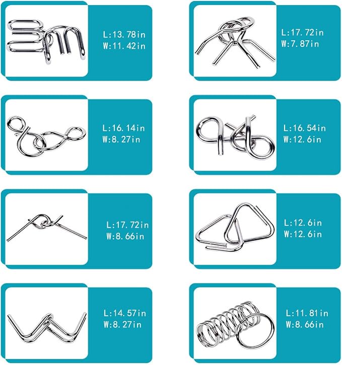 Ahyuan Metal Wire Puzzles Set 32 with Pouch Large Thick Brain Teaser Puzzles Fidget Toys IQ Test Mind Games Toys Magic Trick Toy Metal IQ Puzzle Party Favors for Kids Adults (Silver)