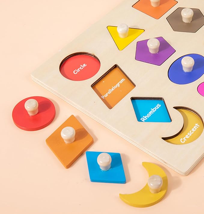 Shape Puzzles Wooden Puzzles for Toddlers Shape Sorter Toys | Peg Puzzle Educational Wooden Shape Board Puzzles, Preschool Learning Educational Toy for Baby Girls Boys