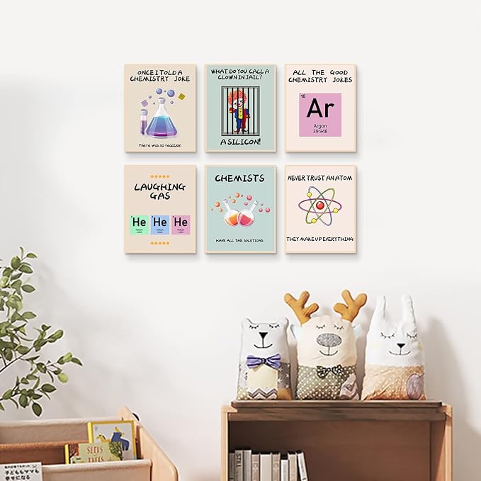 AIOCDIT Funny Science Wall Art Classroom Wall Decor,High School Educational Art Posters Aesthetics Inspirational Decorations Set of 6 (8"x10",Unframed).