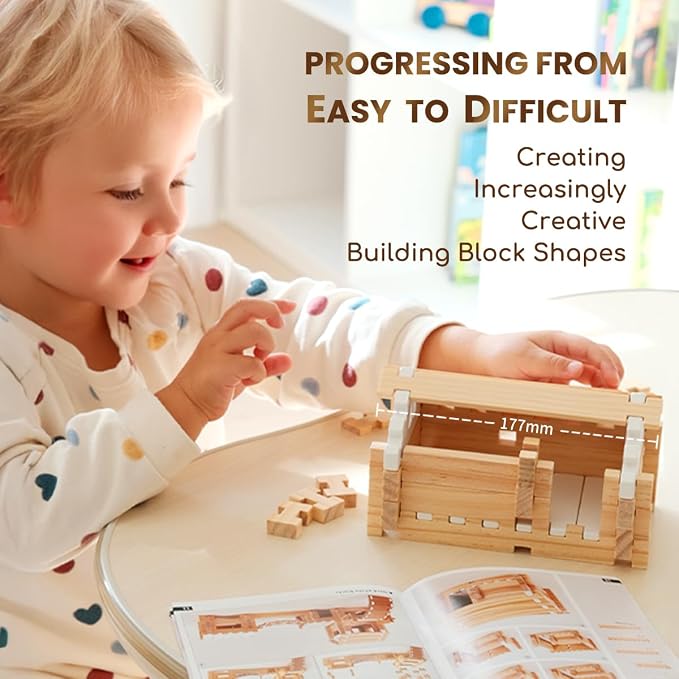Jovi-mindly＆Notchies 107 Pcs STEM Wooden Blocks Toys with Door＆Windows|Learning Building Blocks Toy for Kids Ages 4-8 Boys and Girls|Classic Old Fashioned Toys Gifts for Birthday
