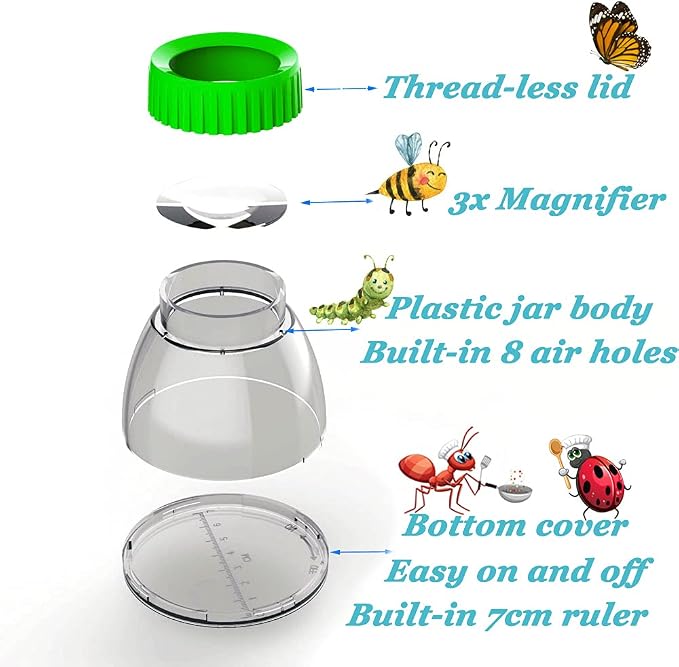 4Pack Green Bug Viewer with 5X Magnifier | Bug Jars for Kids Collecting | Built-in 7cm Ruler with 2 Slant Tweezers,Bug Catcher Kit for Kids Science Nature Exploration,Hands Fine Motor Tool Set