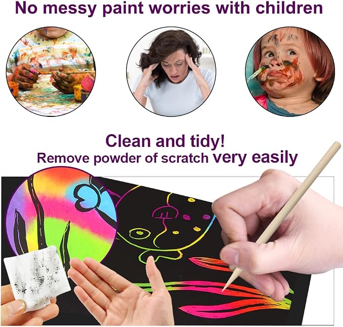FUNNYB&G 100 Pcs Rainbow Scratch Paper Art for Kids Arts and Crafts Kit | Rainbow Scratch Paper Set Supplies School Activities Coloring Sheets Travel Toys for Party Games Christmas Birthday Gifts