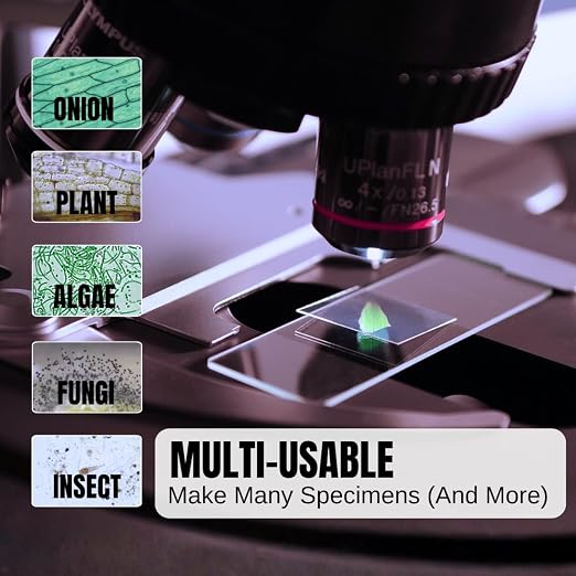 ZEEGOO Microscope Slides and Covers, 50 Blank Glass Slides + 100 Coverslips | Pre-Cleaned, Safe Ground Edges, 45°Corners, High Clarity, Easy to Use, Fits Most Microscopes, For Students, Beginners, Class