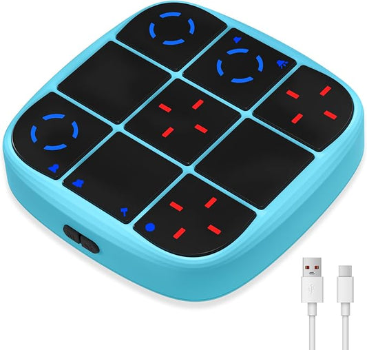 KOQQQ Rechargeable Tic-Tac-Toe Bolt Game, Upgraded 4-in-1 Handheld Puzzle Console, Electronic Educational Memory Game, Portable Travel Car Ride Board Games for Kids Adults (Blue)