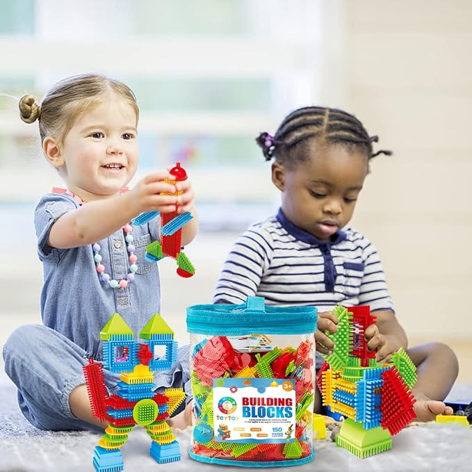 Baby Building Toys, 150pcs Bristle Shape 3D Building Blocks Toy Set | Ages 3, Fine Motor Skills, STEM Educational, Preschool Toys,Creative Open-Ended Play, Storage