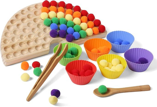 Board Beads Game Pine Wooden Rainbow Bead Maze Montessori Color Sorting Toys for Toddlers 1-3 Match Game