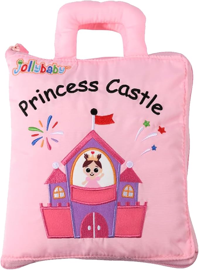 Jollybaby Baby Soft Busy Books - Princess Castle, Travel Toy & Montessori Sensory Educational, 10 Preschool Learning Activities for 2 3 4 Year Old Toddlers Boy Girl(Pink)