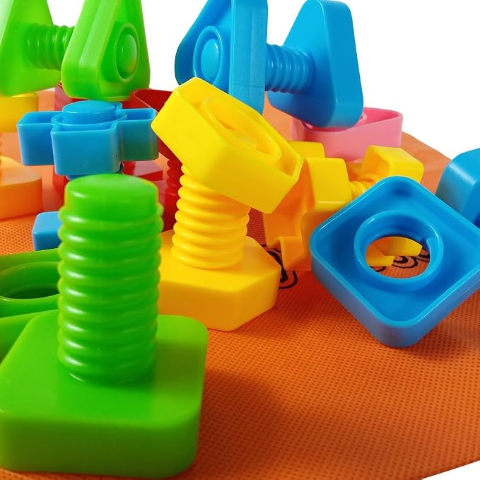 Jumbo Nuts and Bolts for Toddlers - 40 Pcs Screw Toys for Toddlers 3 - Occupational Therapy Toy with Storage Tote and Book - Shape Sorter Fine Motor Toy - Manipulatives for Preschoolers