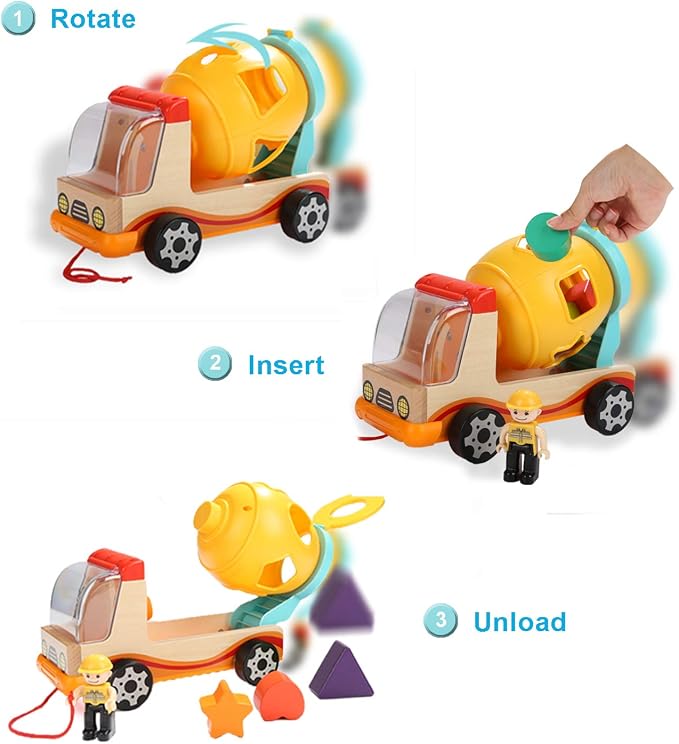 TOP BRIGHT Wooden Shape Sorter Toys for Toddlers Learning Sort and Match for 2 Year Old | 7 Wooden Blocks, Shape sorter truck, Color and shape matching, Hands-on learning for toddlers 2+
