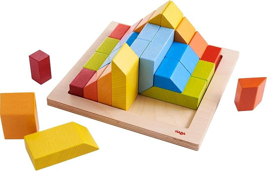 HABA 3D Arranging Game – Creative Stones Wooden Building Blocks & Stacking Toy for Toddlers – Wooden Montessori Toy with Geometric Shapes & Pattern Cards, Made in Germany | wooden creative stones arranging game for kids supports stacking sorting patter...