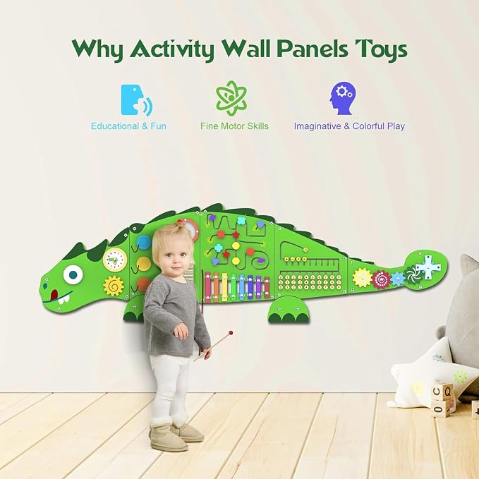 Activity Wall Busy Board for Toddlers: 9-in-1Interactive Activities | Montessori Sensory Toys Panel for Playroom - Build Fine Motor Skills & Hand-eye Coordination - Gift for Kids Age 3+