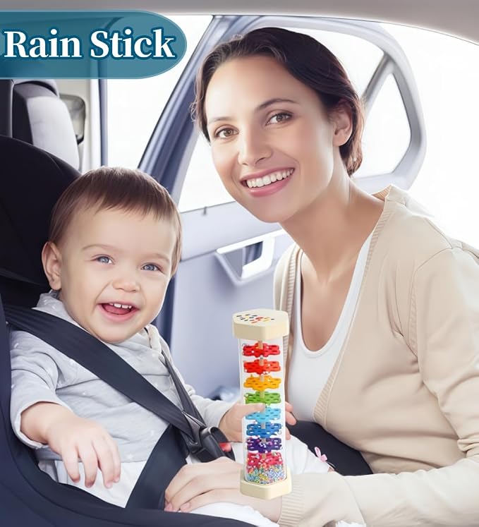 Oneshow Rain Stick for Kids, Wooden Montessori Toys for Baby 12-36 Months | Musical Toys Rattle Sensory Development, Rain Maker Toy Gifts for 12 Month Old Newborn Boys Girls Toddlers 8.8"