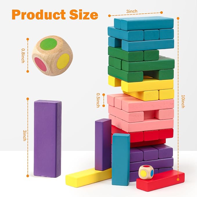 Lewo Wooden Stacking Board Games Building Blocks for Kids Boys Girls- 48 Pieces