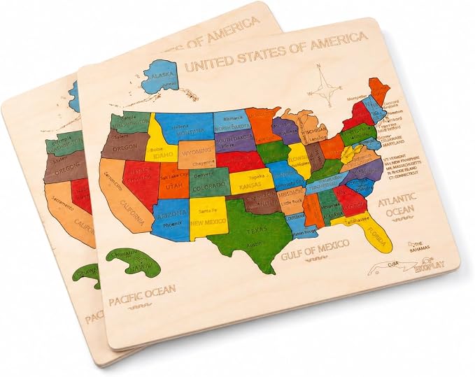 USA Map Wooden Jigsaw Puzzle for Kids | 44 Puzzle Pieces | Learning & Educational Toy Gift for Boys & Girls (ASTM Safety Rating: 3+ Years)