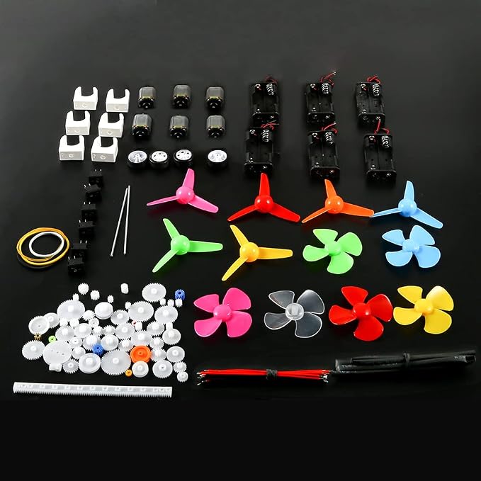 Sntieecr 6 Set DC Motors Kit, Mini Electric Motor 3V 15000RPM | with 66 PCS Plastic Gears, AA Battery Holder Case, Motor Bracket,Shaft Propeller, Rocker Switch for DIY Toys Science Project