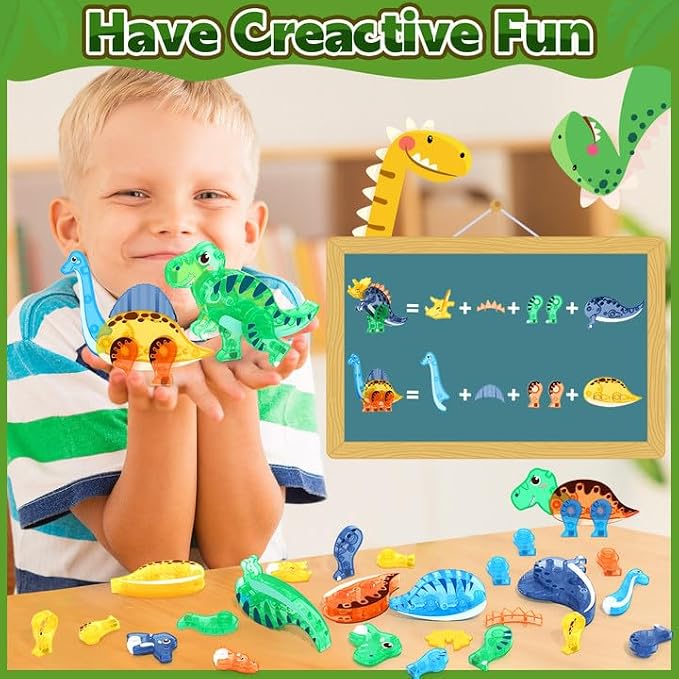 Dinosaur Toys Magnetic Tiles 3D Movable Dinos for Kids 3-5 5-7 Toddler Toy | Outdoor Sensory Toys with 5 Popular Dynamic Dinosaurs, STEM Educational Magnetic Blocks for 3+ Years Old Girls Kids Boys Toys