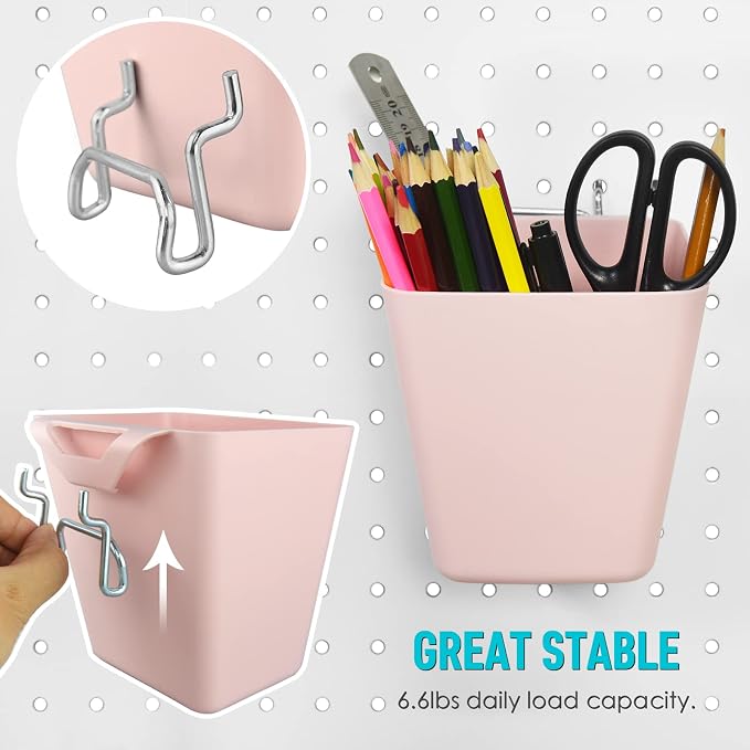 G.CORE Large Pegboard Cups Peg Board Storage Bin 6 Pack with Hooks, Square Box Shape Pegboard Cup Holder Accessories for Garage Workbench/Craft Room/Office/Playroom/Home Kitchen Organization (Mixed) | Big Open-Mouth Cups, 1/8" 1/4" Pegboard Organizer A...