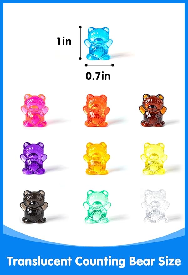 100 Pcs Translucent Counting Bears - Light Table Manipulatives | 10-Color Bear Counters for Kindergarten, Counting and Color Sorting Toys for Toddlers