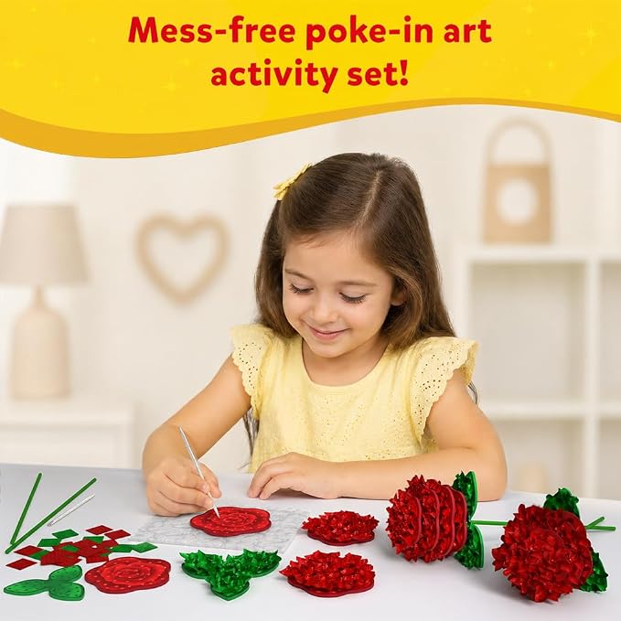 Skillmatics Poke-in Art – Rose Bouquet, Wood Craft Kit, Gift for Kids | Mess-Free, DIY Room Decor, Fine Motor Skills, Pretend Play, Screen-Free Travel Activity, Girls & Boys Ages 4, 5, 6, 7, 8, 9