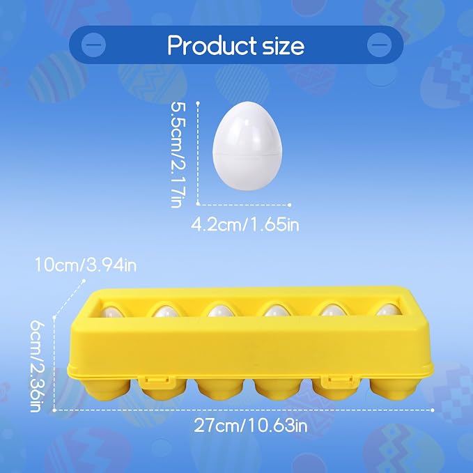 Tinabless Matching Eggs Toys 12 pcs Set Color & Shape Recognition Sorter Puzzle for Toddlers, Christmas Easter Travel Game Early Learning Educational Gift for Year Old Kids