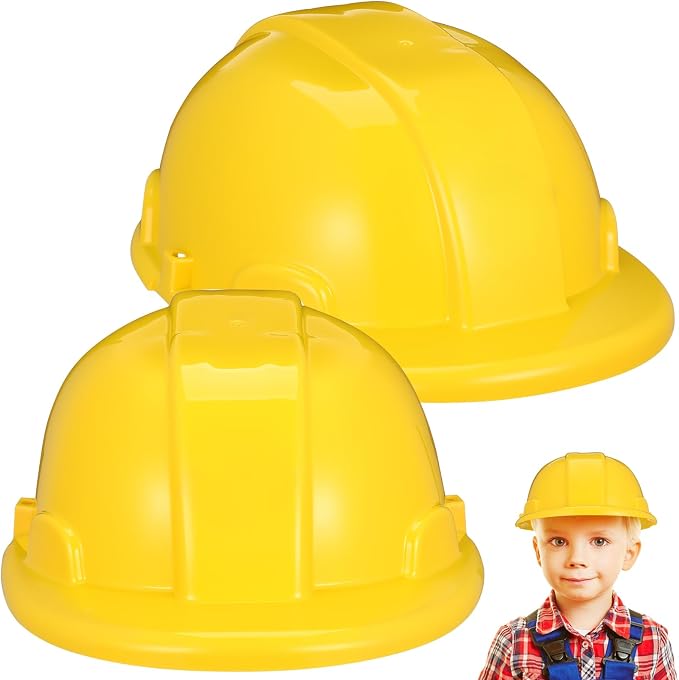 2pcs Kids Construction Hat Yellow Plastic: 8.26 Inch Hard Hats Worker Helmets for Kids Pretend Role Play Themed Parties Dress up and Fun