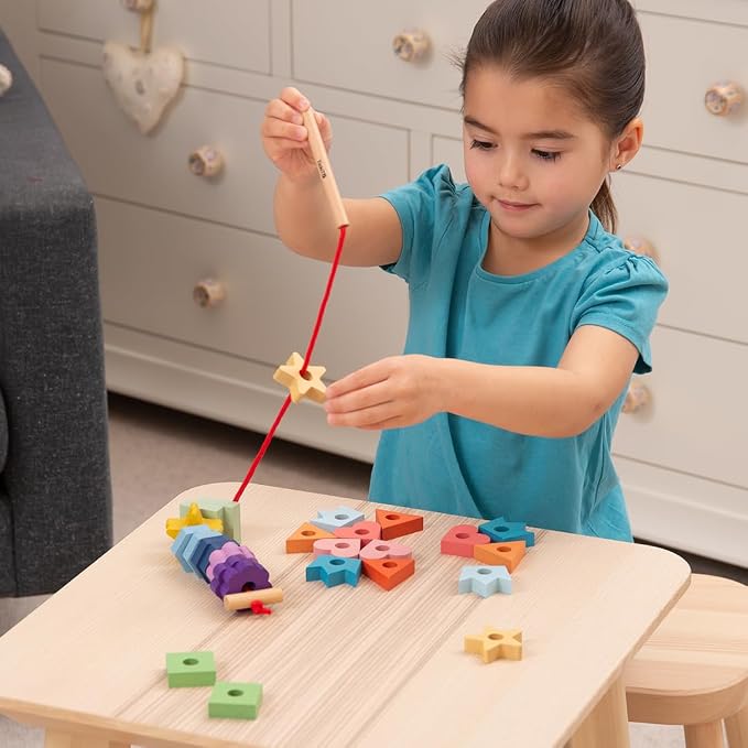 tickit Rainbow Wooden Lacing Shapes | 28 Shapes | Toddler Montessori Threading Toy | Build Fine Motor & Logic Skills