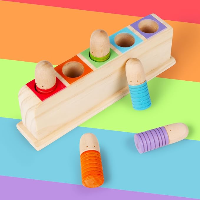 Wooden Pop Up Puppets|Wooden Cause and Effect Toys for Boys & Girls, Montessori Color Matching Toys,Special Festival Gift for Kids 2 3 4 (Rainbow)