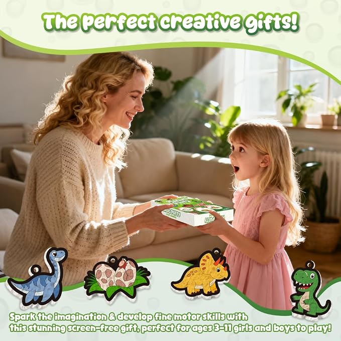 Artnedu Magic Puffy Paint Kit for Kids,Dinosaur Theme,Mess-Free DIY Toy | 3D Color Activity,Screen-Free Entertainment,Paint by Number Craft for Kids,Gift for Girls & Boys Ages 4, 5, 6, 7, 8, 9, 10