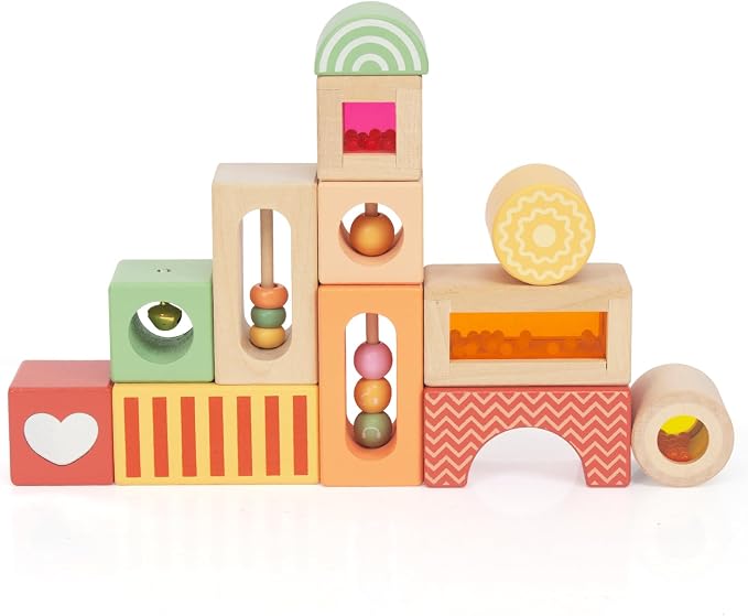 Fun with Sounds Wooden Discovery Blocks for Toddlers with Acoustic Sounds, Toddler Toys for Preschool Learning Activities (Red)
