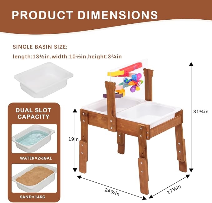 PHOKID Sand and Water Table for Toddlers,Wooden Sensory Play Activity Table,2 Sensory Bins, Acrylic Board & Water Track Toys,Montessori Kids Tables Learning Toy for Age 3+,Orignal Cedar Wood