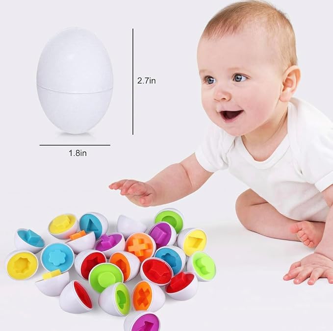 VUIYA Matching Eggs - Toddler Toys - Color Shapes Egg Set - Educational Color, Shapes and Sorting Recognition Skills - Sorting Puzzle for Kid Baby Toddler Boy Girl, Easter Basket Gift (12 Eggs)